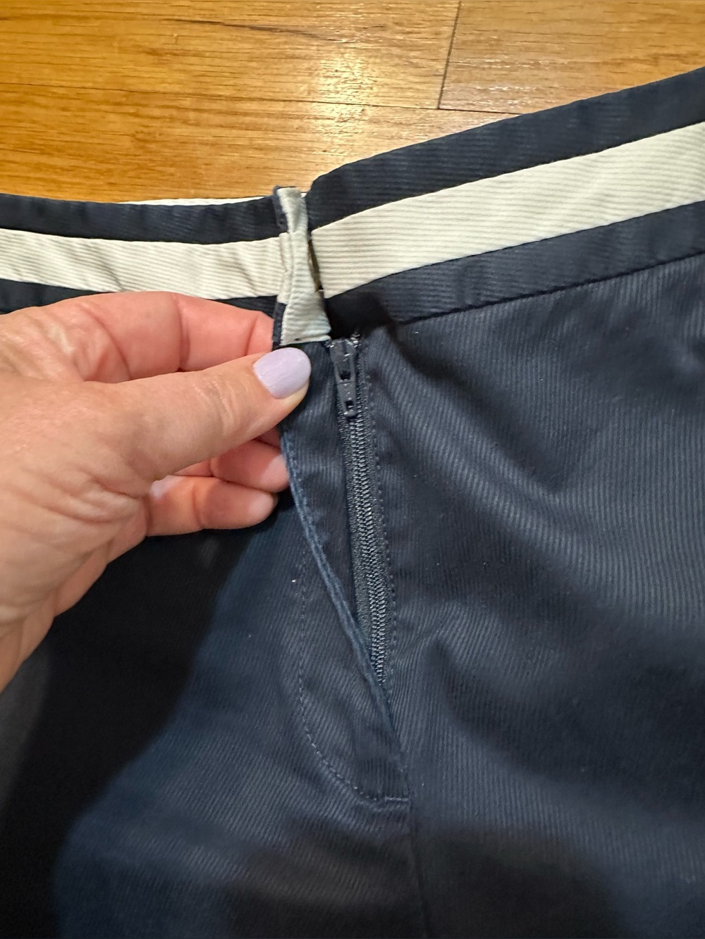 Talbots Navy Chinos with Contrast Waistband - Picture 5 of 10